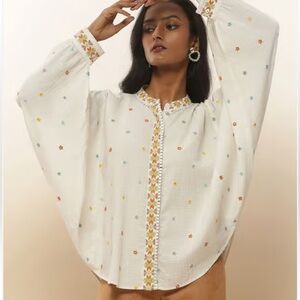 Label Ritu Kumar Off White COTTON Embroidered Shirt Blouse MEDIUM contemporary